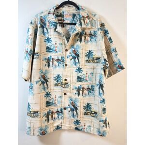 It's 5 O'Clock Somewhere 100% Silk Shirt Tan Parrot Tropical Print Mens XL
